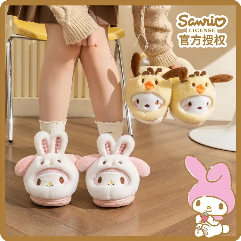 

Anime Kuromi Slippers Hello Kittys Plush Slippers Melody Warm Winter Indoor Slippers Flat Casual Non Slip Girl Christmas Gift