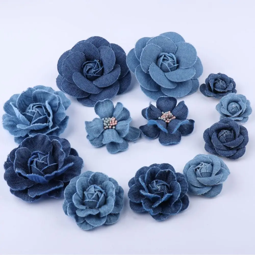 

New Denim Fabric Flower Boutique Chiffon Lace Trim Flowers Wedding Decoration DIY Scrapbooking Clothes Headwear