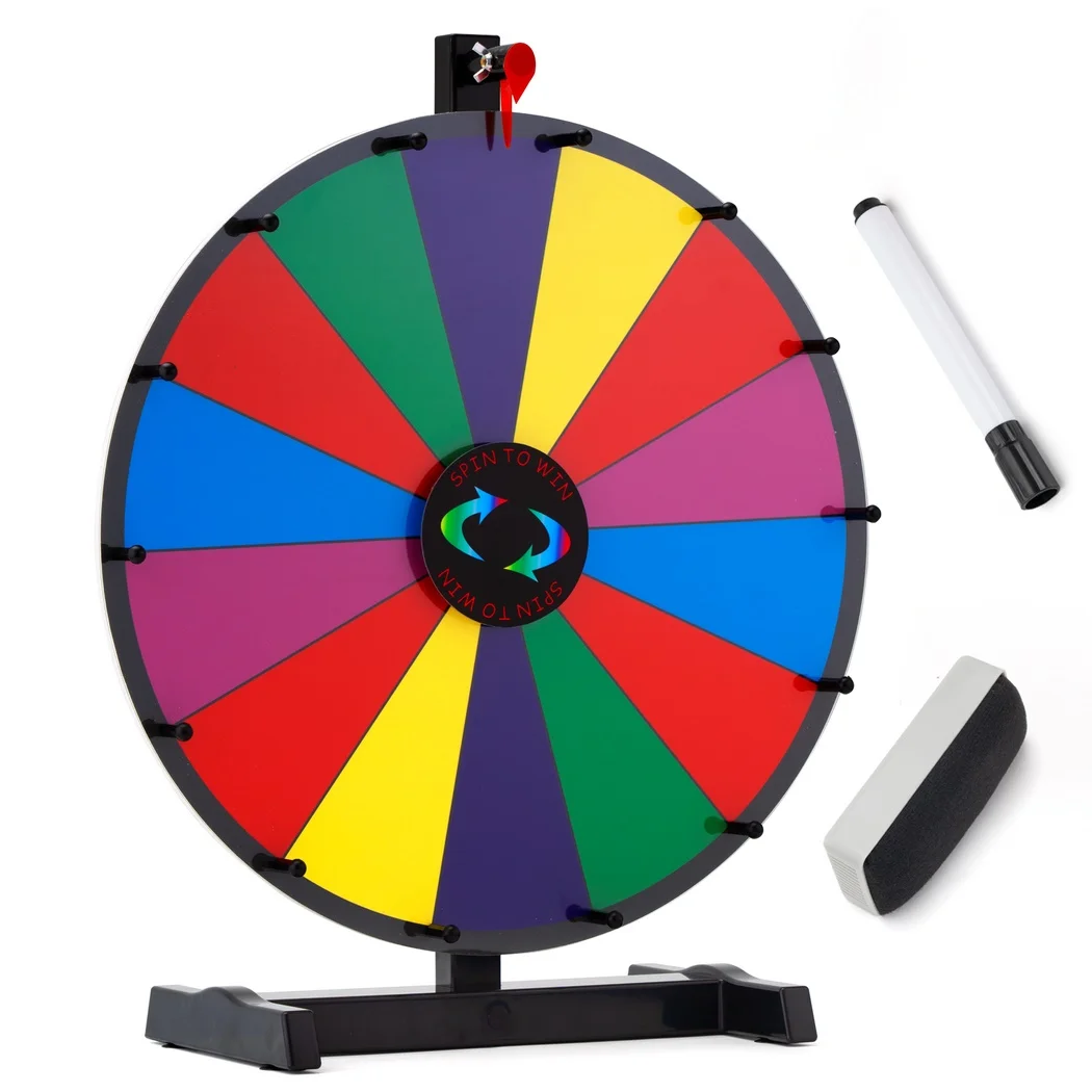 18’’ Spinning Prize Wheel Customizable Editable Tabletop Roulette Wheel Of Fortune With Marker Eraser Prize Game Spin Wheel