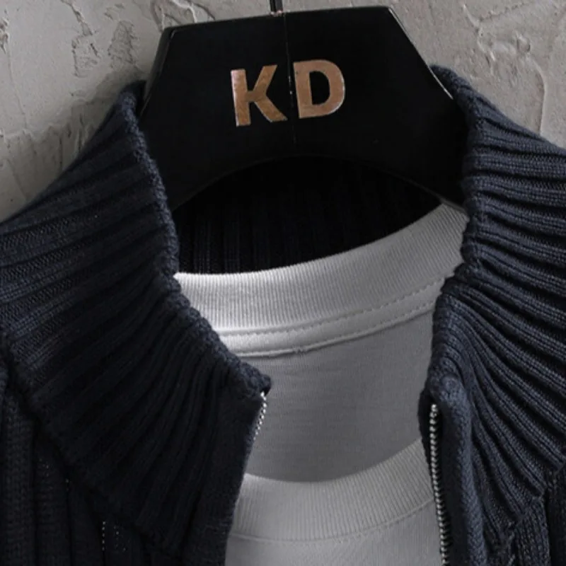Korean Casual Men Solid Color Cardigan Sweater Spring Autumn High-quality Zipper Long Sleeved Sweaters Coats Knitwear Tops