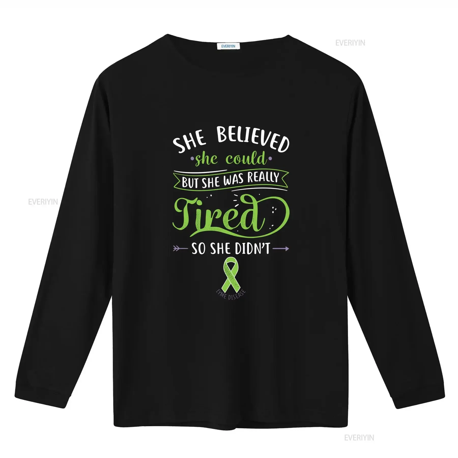 Lyme Disease T Shirt Women Invisible Chronic Illness Ribbon Awareness Spoonie Spoon Theory Green She Believed Could But