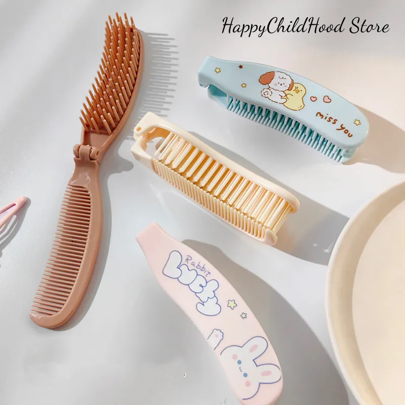 1pc Mini Baby Girls Hairbrush Cute Cartoon Bear Bunny Puppy Hair Comb Small Portable Fold Kids Girl Hair Brush Hair Accessories