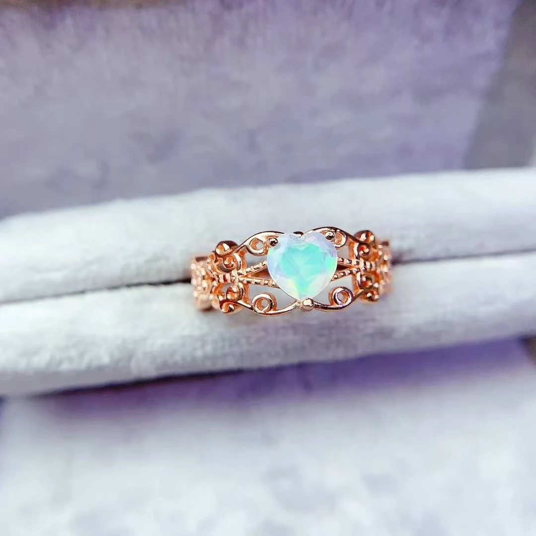 Antique Look 925 Silver Gemstone Ring Natural Opal Ring 6mm 0.5ct Genuine Australian Opal Silver Jewelry with Certificate