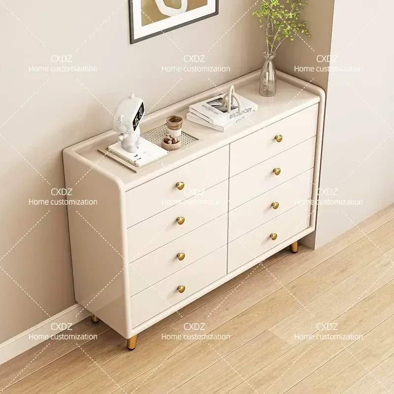 Q8 Cream Solid Wood Chest Of Drawers Modern Simple Storage Cabinet For Living Room Bedroom Bedside Nightstand Organizer