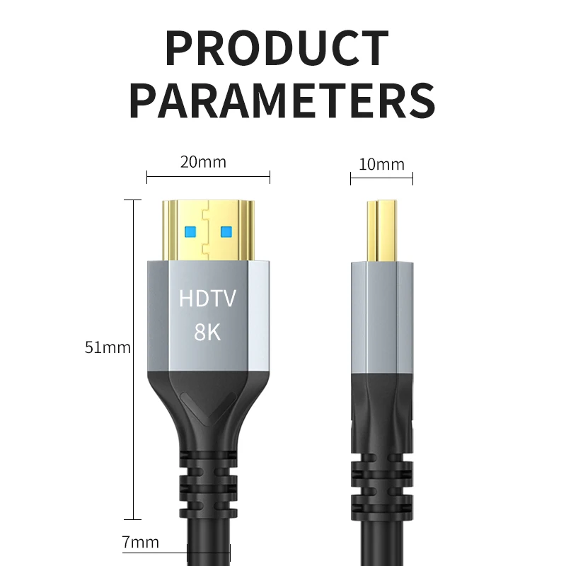 48Gbps HDMI 2.1 Kabel 8K@60Hz 4K@120Hz UHD HDR Hochgeschwindigkeits-8k-HDMI-zu-HDMI-Kabel für 4k HDMI HDTV Gaming-Monitor und mehr – Detail 5