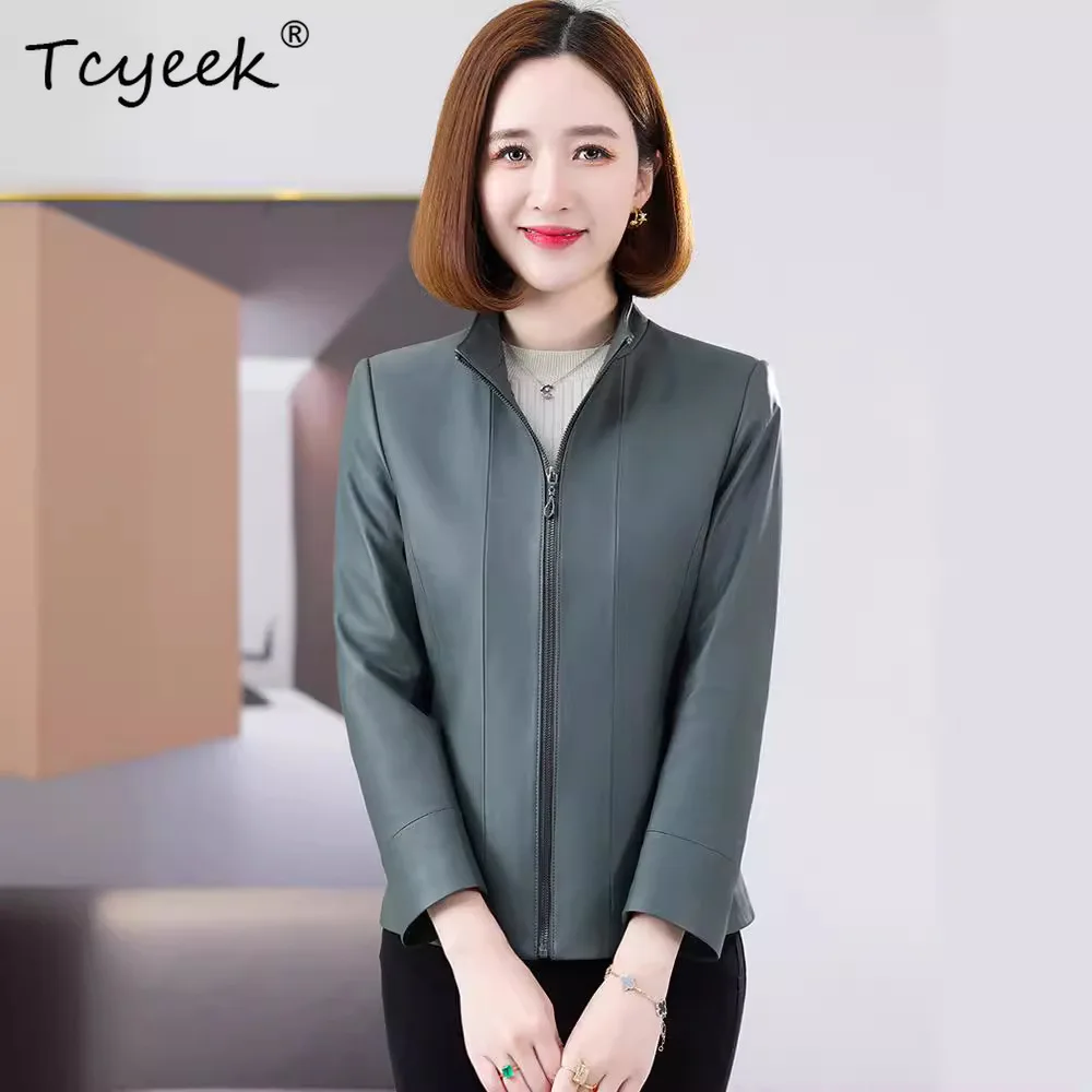 ทีซีอิค ท็อปเลเยอร์หนังแกะฤดูใบไม้ผลิฤดูใบไม้ร่วงบางและคอปกสั้นผู้หญิงแจ็คเก็ตหนังแท้ Женская Кожаная Куртка