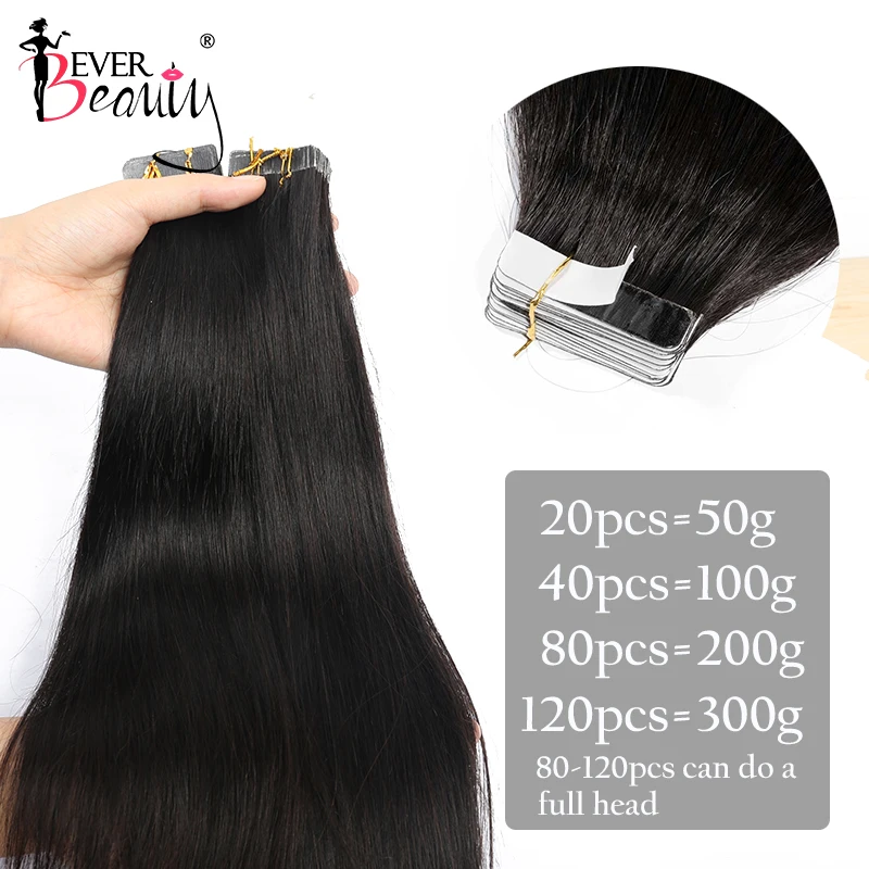 Straight Tape In Human Hair Extensions Tape Ins Adhesive Invisible Skin Weft Black Women Brazilian Bulk Virgin Hair Ever Beauty