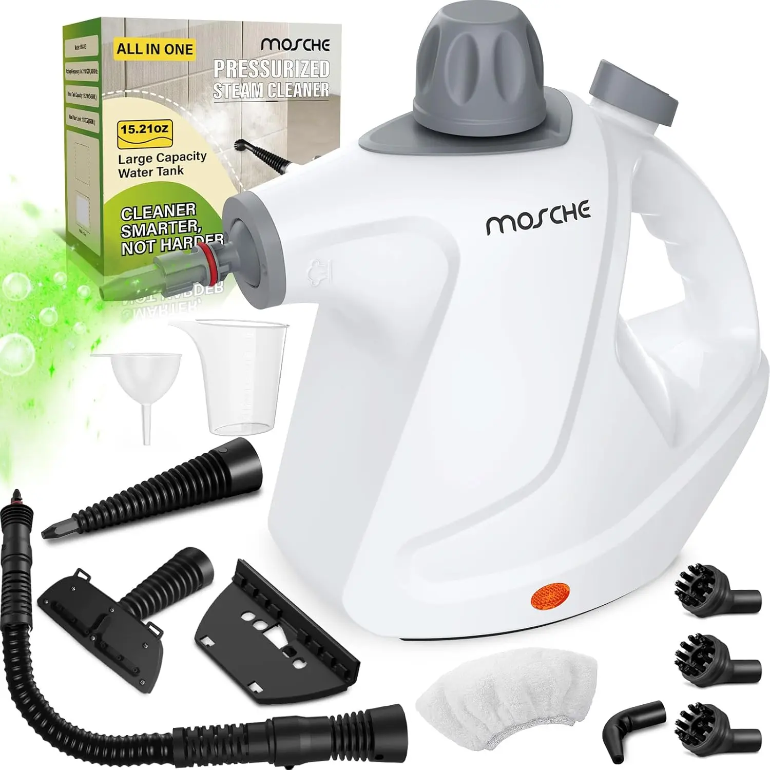 

Multi-Surface Steam Cleaner with 11-Pieces Accessories, 15.2OZ All Natural Pressurized Steamer for Cleaning, Multipurpose Steam