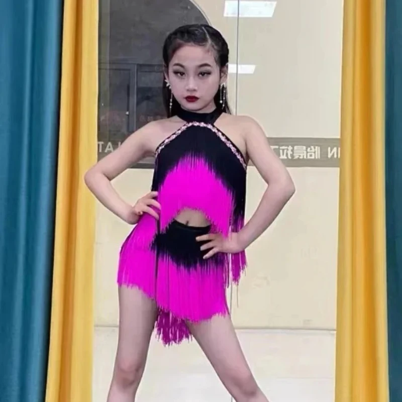 Dancing Dresses Skirt Kids Fringe Children Professional Latin Dance Dress