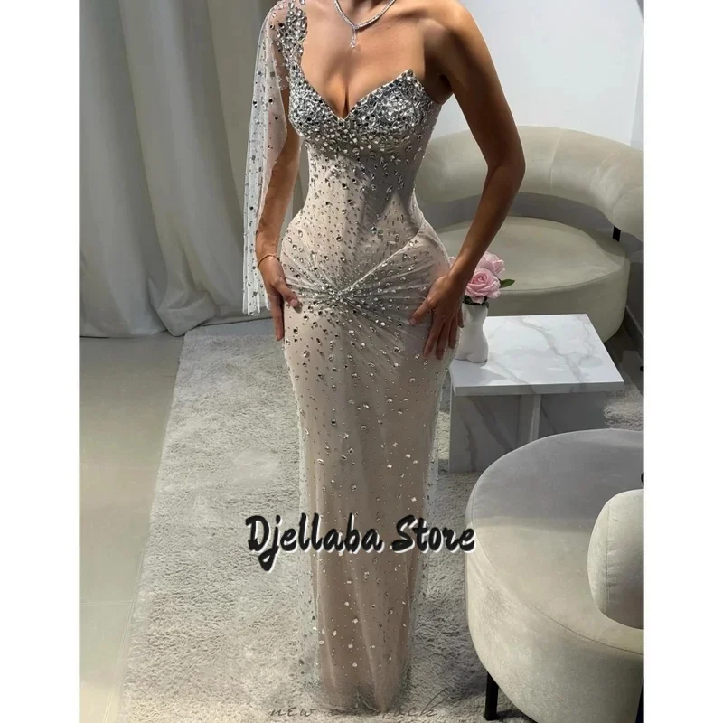 Preciosos Vestidos De Noche personalizados con un solo hombro y diamantes, Vestidos De Noche hasta el suelo, Vestidos De Noche formales plisados sexys