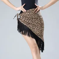 Black Leopard Fringe Latin Dance Skirt Women girls Kids Salsa Rumba ballroom Practice Triangle hip scarf Performance Wrap Skirt