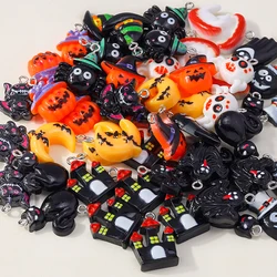 Leslie 10Pcs New Resin Halloween Charms Kawaii Cat Spider Castle Ghost Pumpkin Charms Pendants Decor DIY Earring Jewelry Making