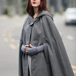 Gothic Vintage Grey Cosplay Costume Cashmere Cape Renaissance Medieval Cloak Coats Robe Jacket Halloween Costumes for Women