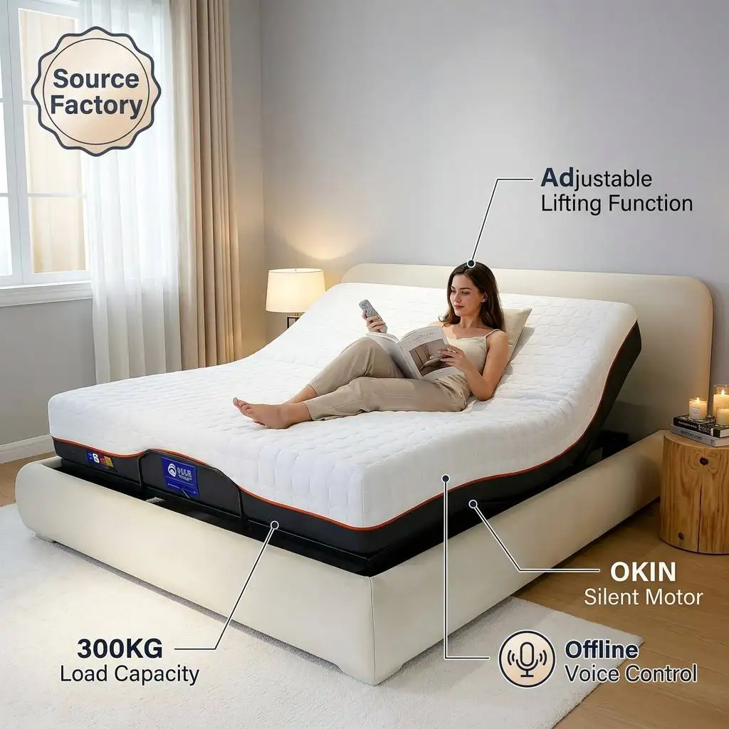 Anti-Snore Smart Electric Adjustable Mattress Voice Control Zero Gravity Mode Customizable Size Silk Fabric OEKO-TEX/CE Bedroom