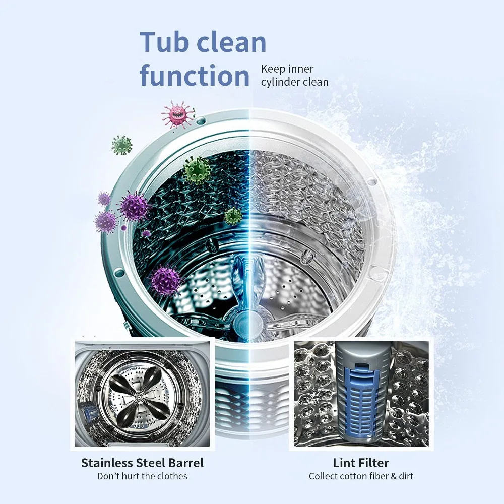 2024 New Full Automatic Washing Machine, 7.7Lbs Capacity, 2-in-1 Portable Washer and Spinner, Laundry Washer with Drain Pump