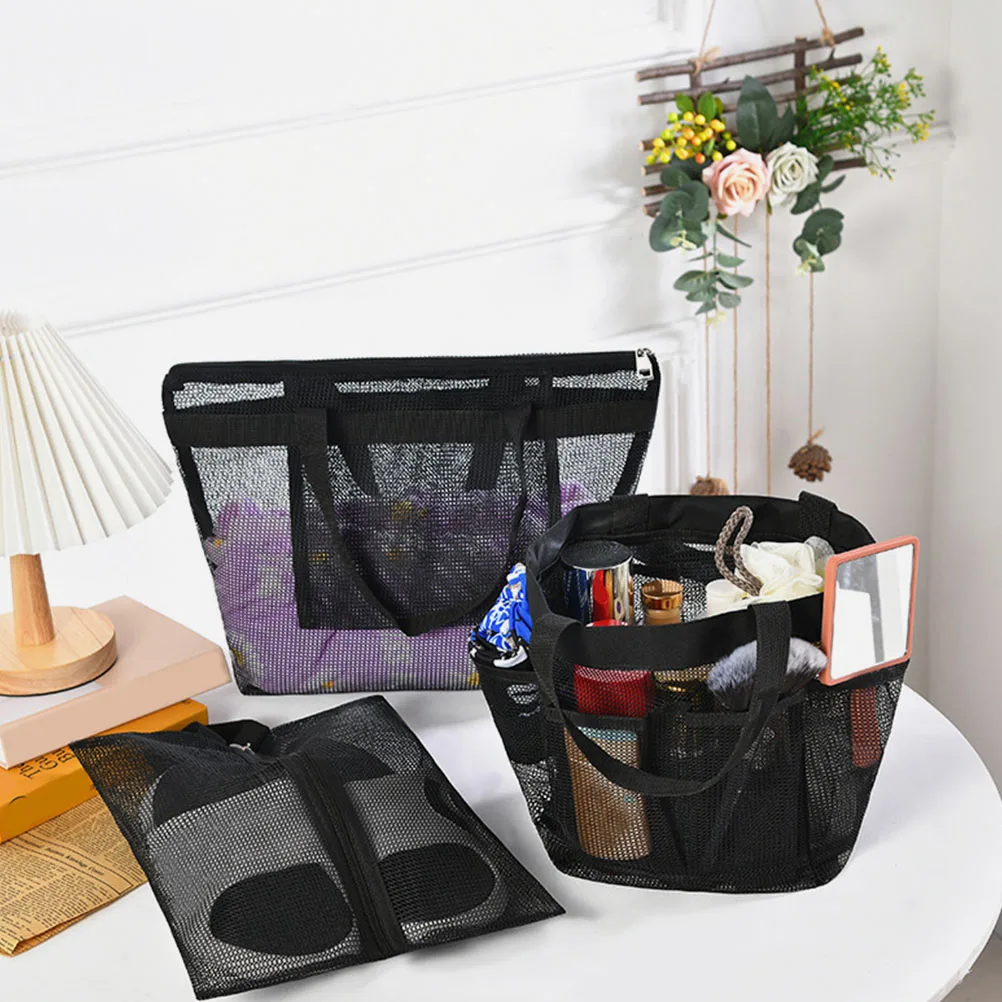 

3Pcs Mesh Mesh Pouches Bags Lightweight Durable Polyester Hanging Black Travel Toiletry Storage For Women