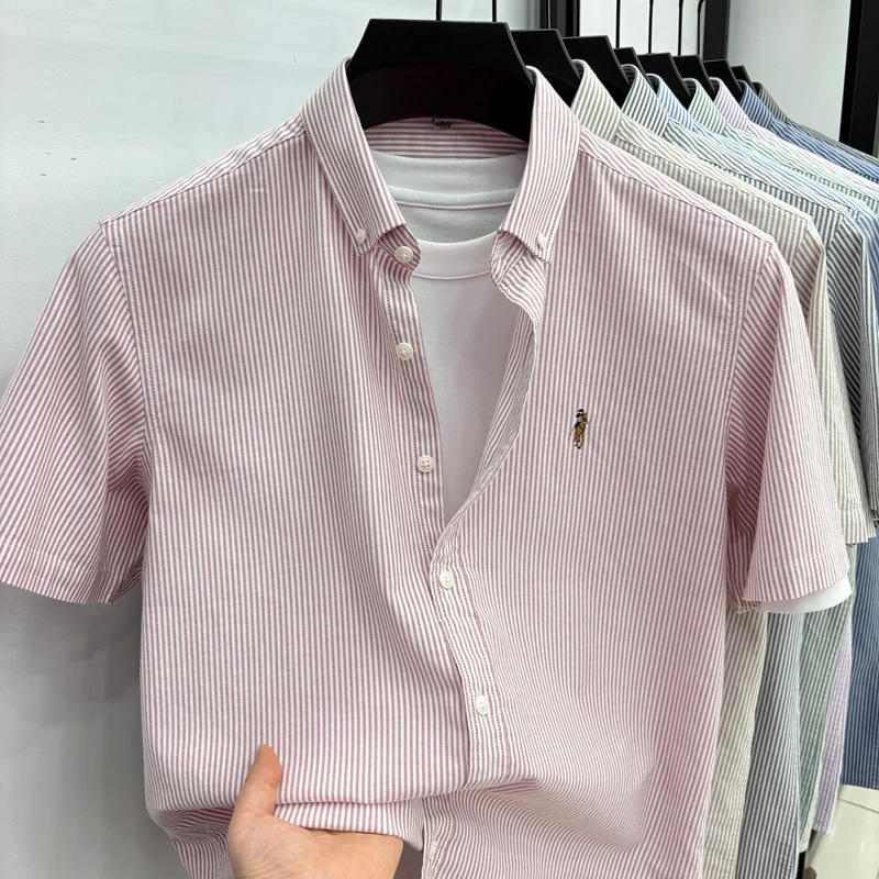 100% pure cotton short sleeve shirt fashion striped design men's T-shirt high-end brand Paul Pony embroidery Korean casual top