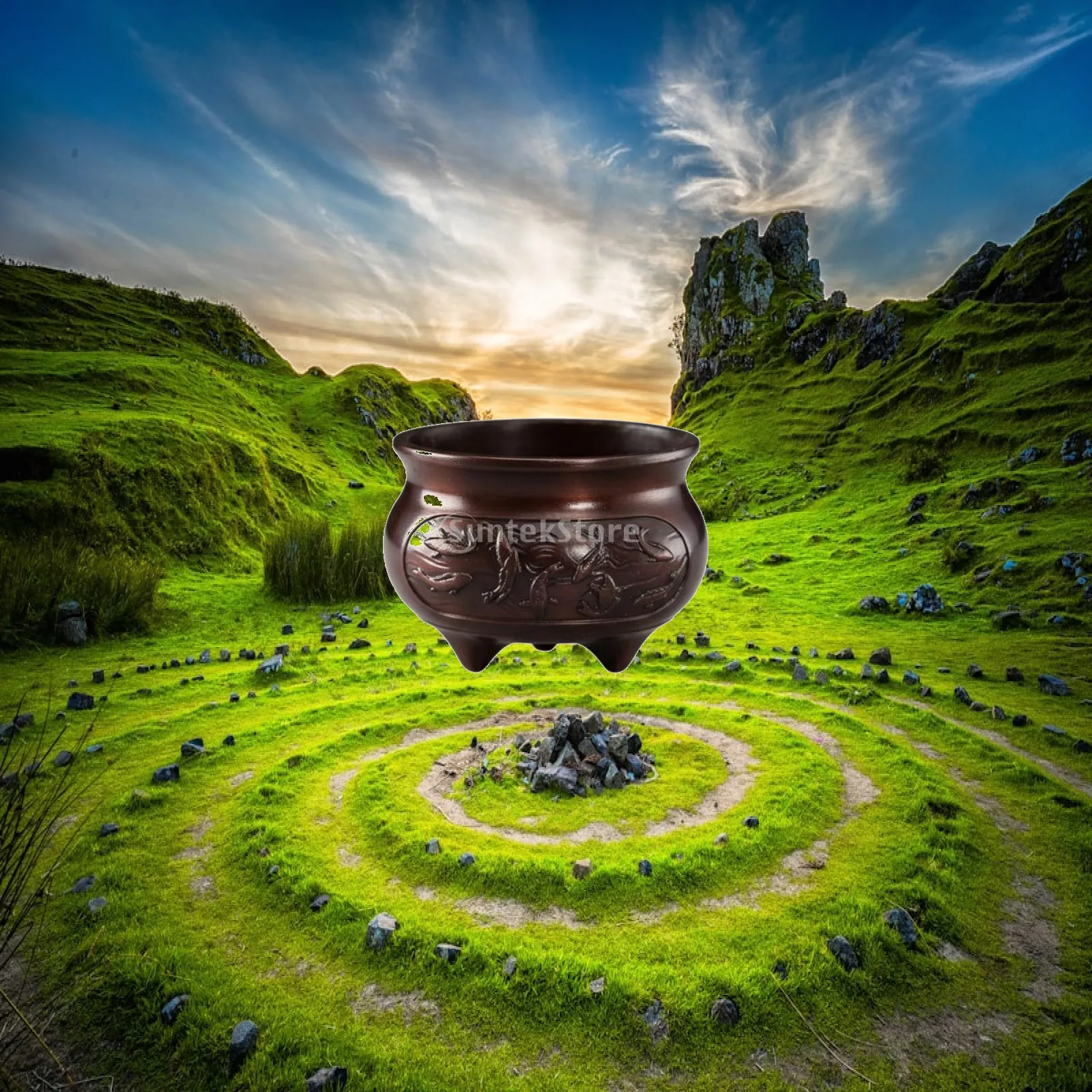 Decorative Alloy Incense Burner Lion Sculpture Censer Holder 7 Hole Insert for Scented Sticks Coils Cones