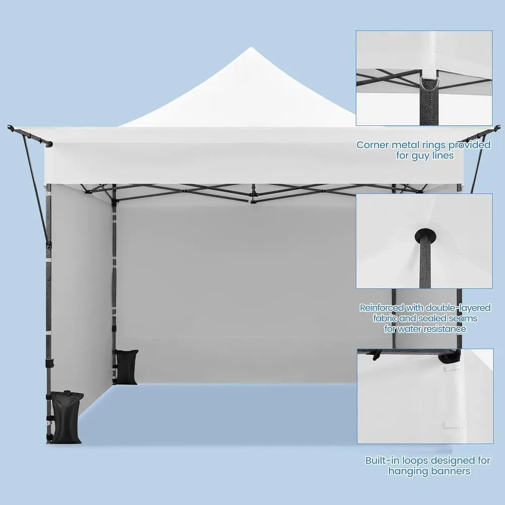 مظلة منبثقة فورية مقاس 10 × 10 مع جوانب قابلة للإزالة ومظلة وعجلات وأكياس رمل وأوتاد للمناسبات الخارجية والحفلات والشاطئ - أبيض #4