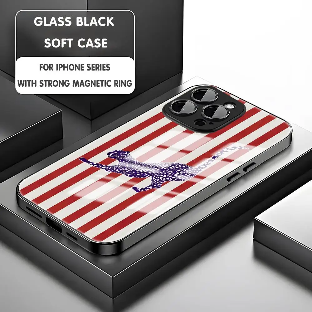 Funda de teléfono para iPhone17 16 15 14 13 12 11 X XR XS 8 Plus Mini Pro Max funda magnética de cristal fondo a rayas animal, leopardo