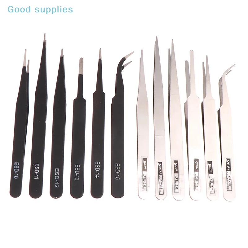 ชุดอุปกรณ์ซ่อมแซม 6 ชิ้น แหนบสแตนเลสสำหรับงาน DIY เครื่องมือซ่อมแซมความแม่นยำระดับอุตสาหกรรม แหนบงอและแหนบตรงสำหรับงานซ่อม