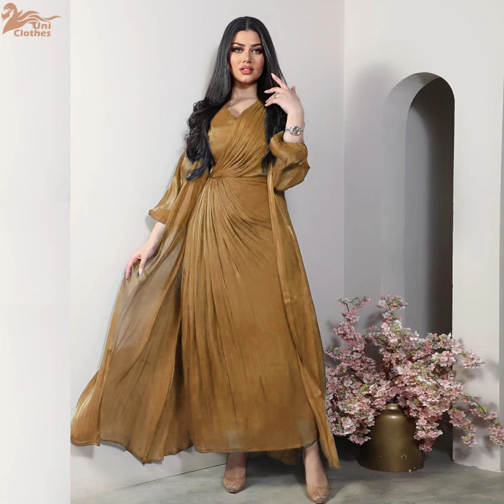 Robe de soirée marocaine femmes Abaya 2 pièces ensemble Satin soyeux dubaï robes musulmanes Eid Caftan soirée longue Robe robes Abayas Robe