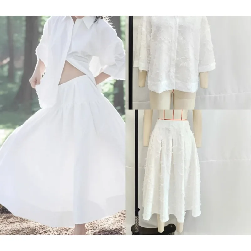 

2025 Women's Temperament Large Silhouette Fringed Shirt + Fringed A-shaped Skirt