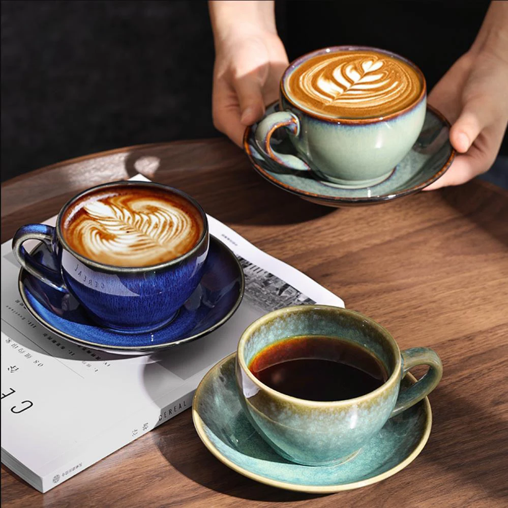 

1Pc300ml Retro Ceramic Coffee Cup and Saucer Coffee Mug Suitable for Afternoon Tea Milk Cup Latte Cup Dessert Plate Set Gift