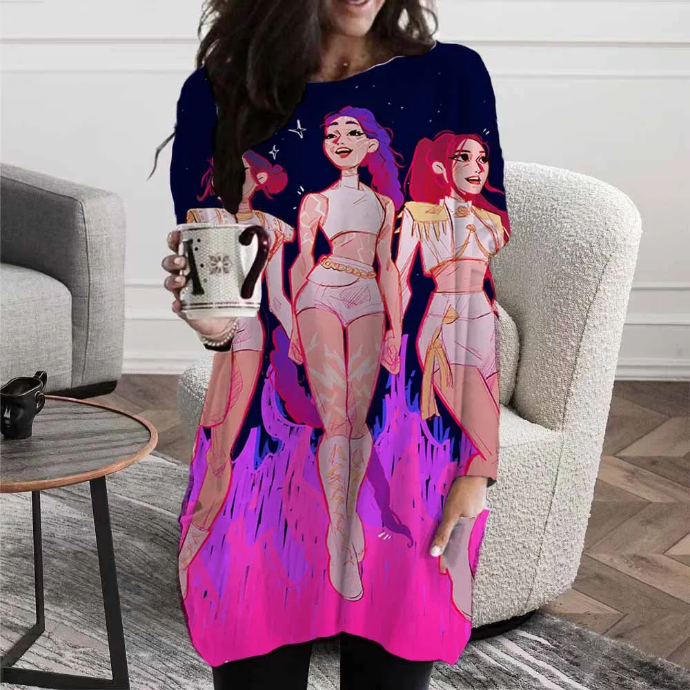 

Women's Spring and Autumn New S-3XL Large T-shirt Kpop Demon Hunter Long Sleeve Loose Casual Harajuku Waist T-sh