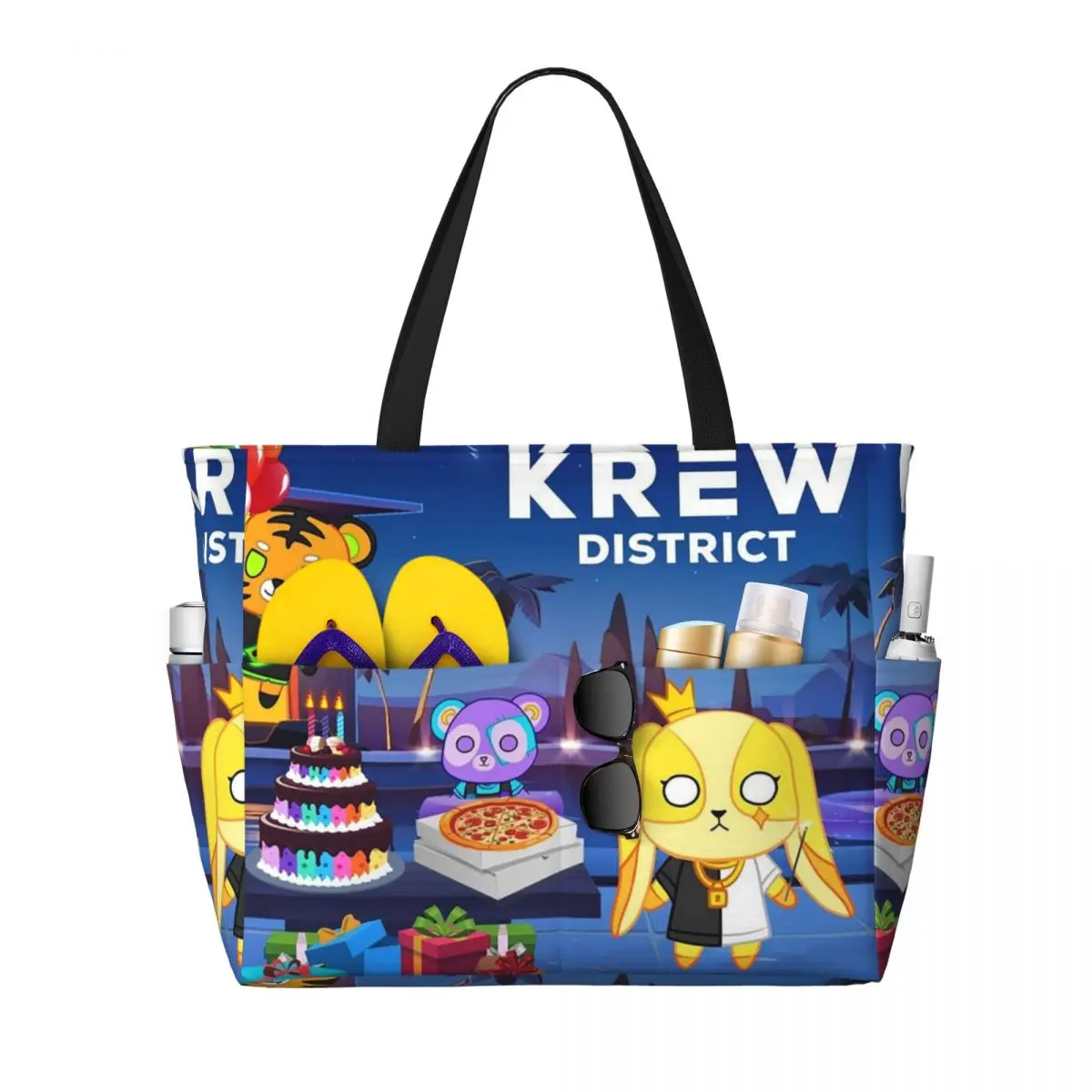 

Cartoon ItsFunneh Krew District Beach Tote Bag Sport Gym Yoga Duffle Large Tote Bag Women Travel Bag Fitness bag
