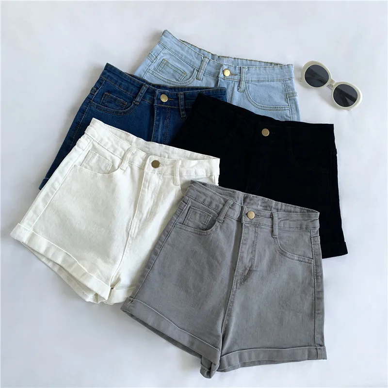 2025 Spring Summer New Arrival Chic Basic Style Slimming Simple Rolled High-Waisted Trendy Denim Shorts Wide Leg Pants