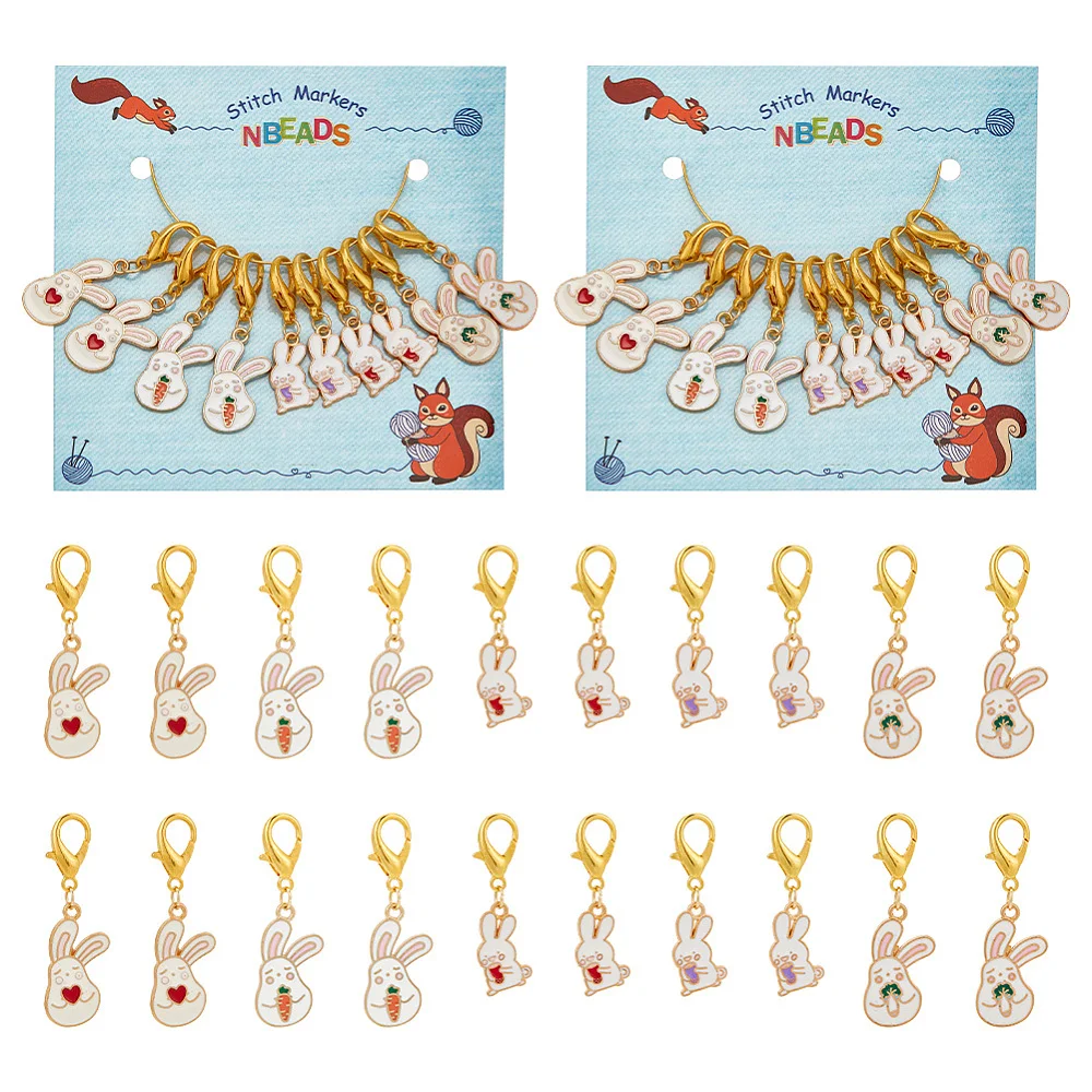 20PCS Alloy Enamel Rabbit Pendant Locking Stitch Markers Zinc Alloy Lobster Claw Clasp  2pcs/style 5 style 10pcs/set