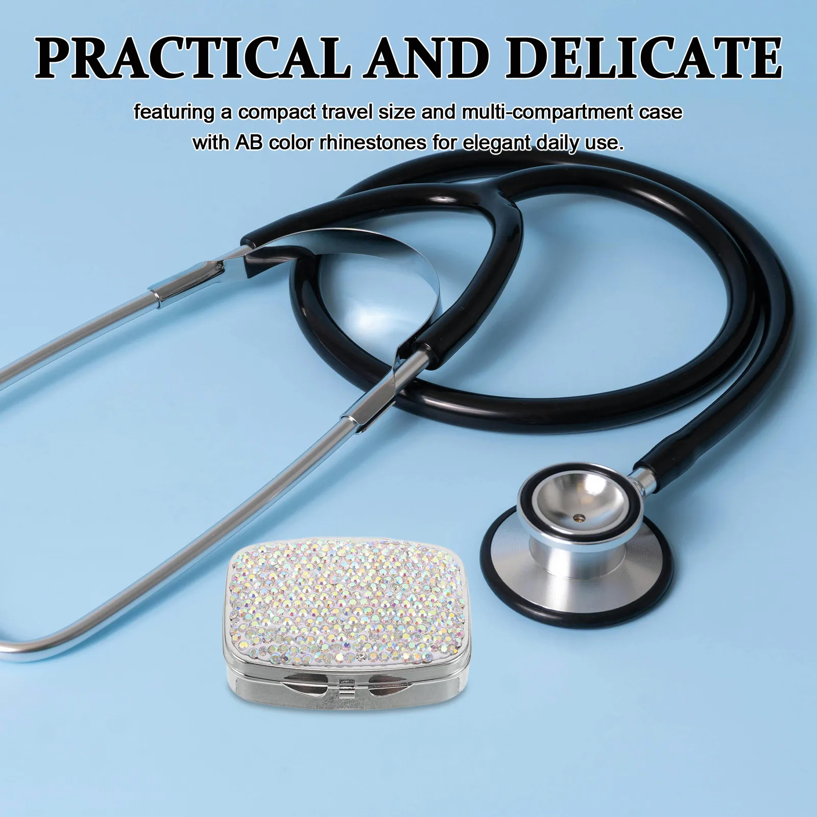 Purse Rhinestone Pill Box Medicine Planner Case Daily Organizer Mini for Traveling Compact Holder Rhinestones Bottle