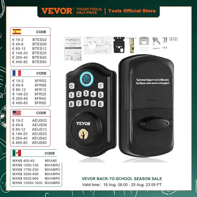 

VEVOR Fingerprint Door Lock Keyless Entry Door Lock with Fingerprint/Keypad Code/Key Anti-Peeking Password Electronic Deadbolt