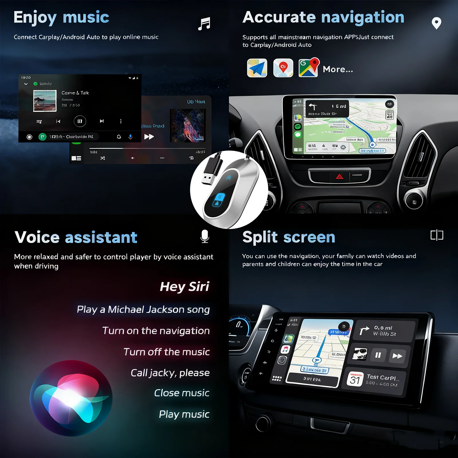 2in1 Wireless Android Auto Adapter & CarPlay Box AI Smart Conversion Car Intelligent Systems For Car With Wired Android Auto