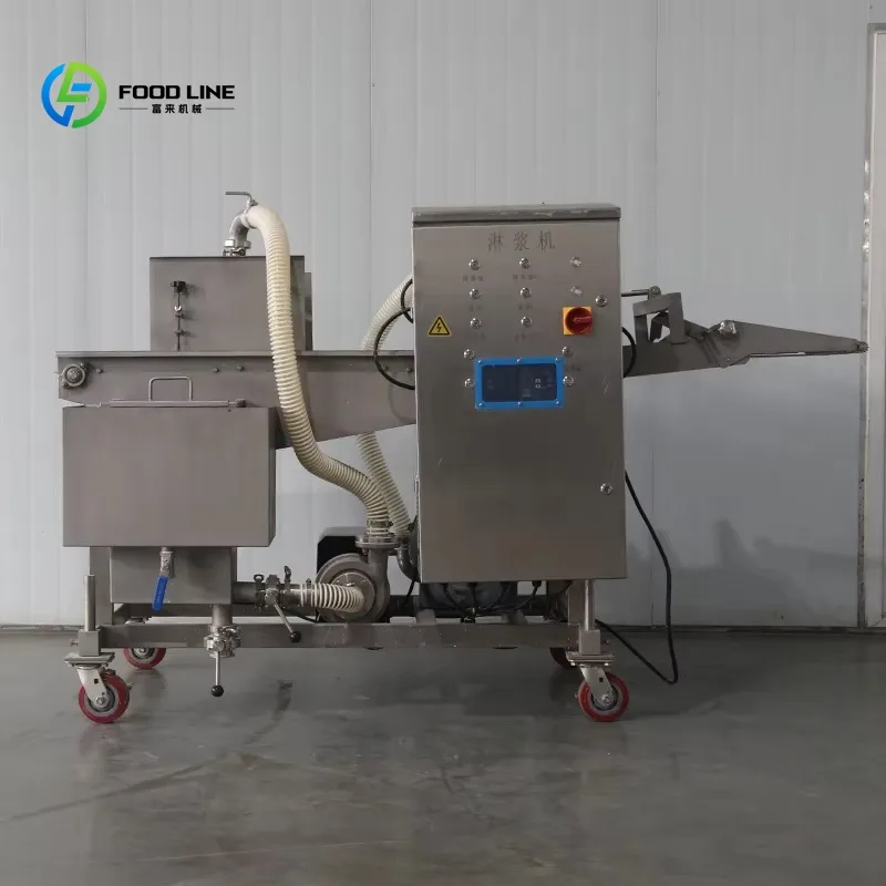 Burger Meet Patty Pie Making Machine Popcorn Chicken Steak Beef Chicken Cutlet Fried Onion Rings Battering Machine Process