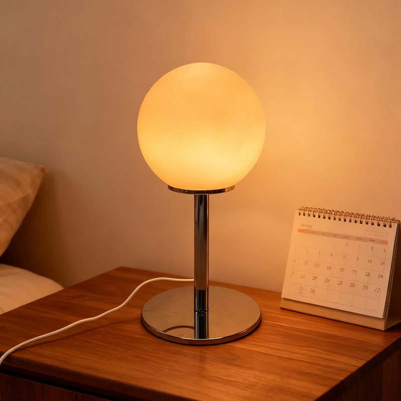 Smalto colorato Crema francese Lampada da tavolo in vetro a fungo nordico di metà secolo Camera da letto Comodino Soggiorno Lampada decorativa romantica