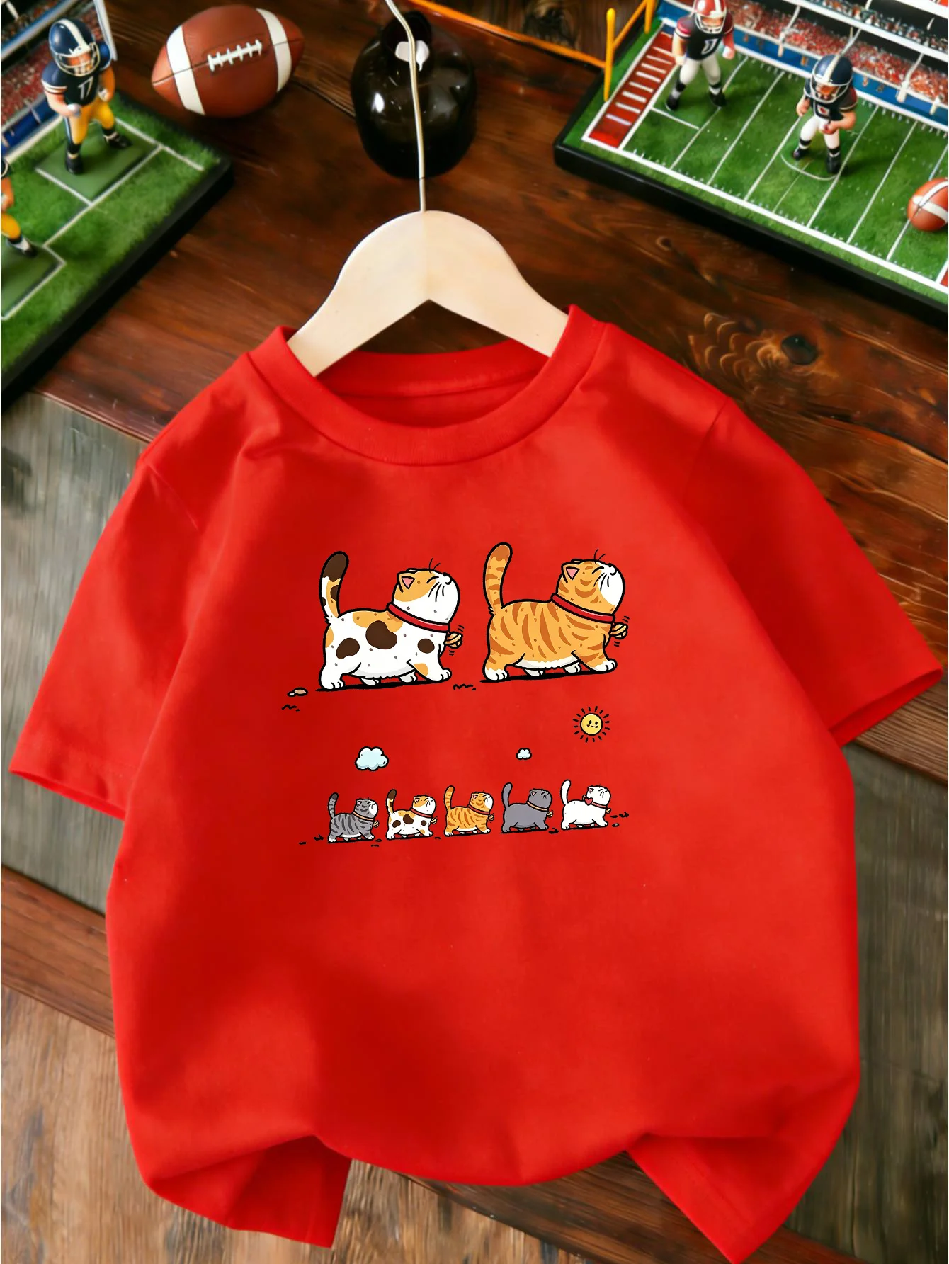 Cartoon Walking Kittens Lovely Cat Family Animal Graphic Print T Shirt Family Matching Boys Girls Kids Casual Short Sleeve Tops