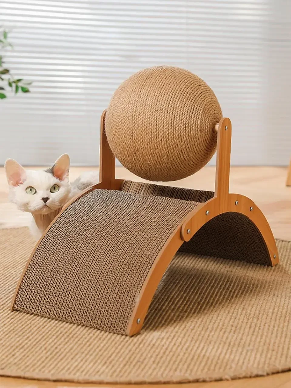 Hölzerner Katzenkratzball, 2-in-1-Kratzball für Katzen, Sisal-Kratzbrett, verschleißfestes Schleifpfoten-Spielzeug, Massivholzschaber für Katzen – Detail 7