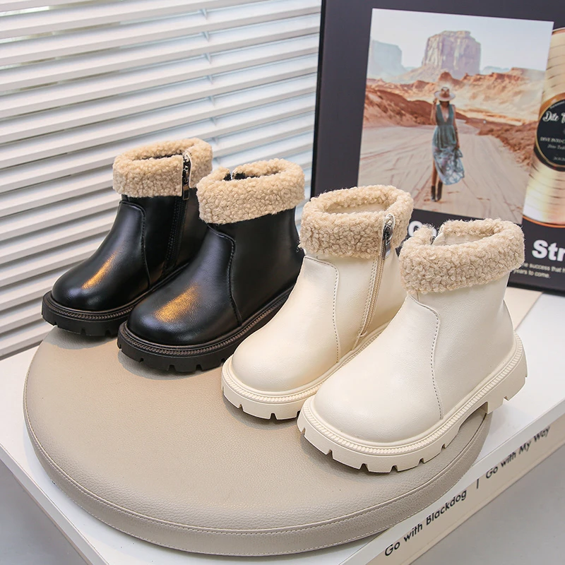 

Kids Short Boots Suede Warm Soft Bottom Girls Leather Boots Round Toes 2025 Autumn Winter Children Ankle Boots with Side Zipper