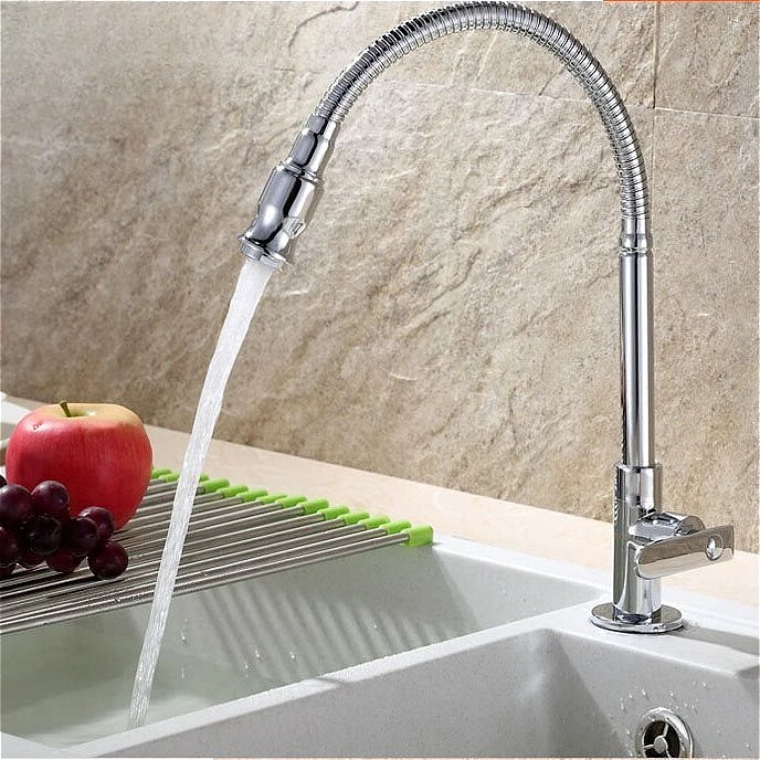 

Brass Sink Basin Faucets Household 360° Flexible Rotatable Kitchen Tap Chrome Single Hole Single Cold Water Tap Deck Mounted