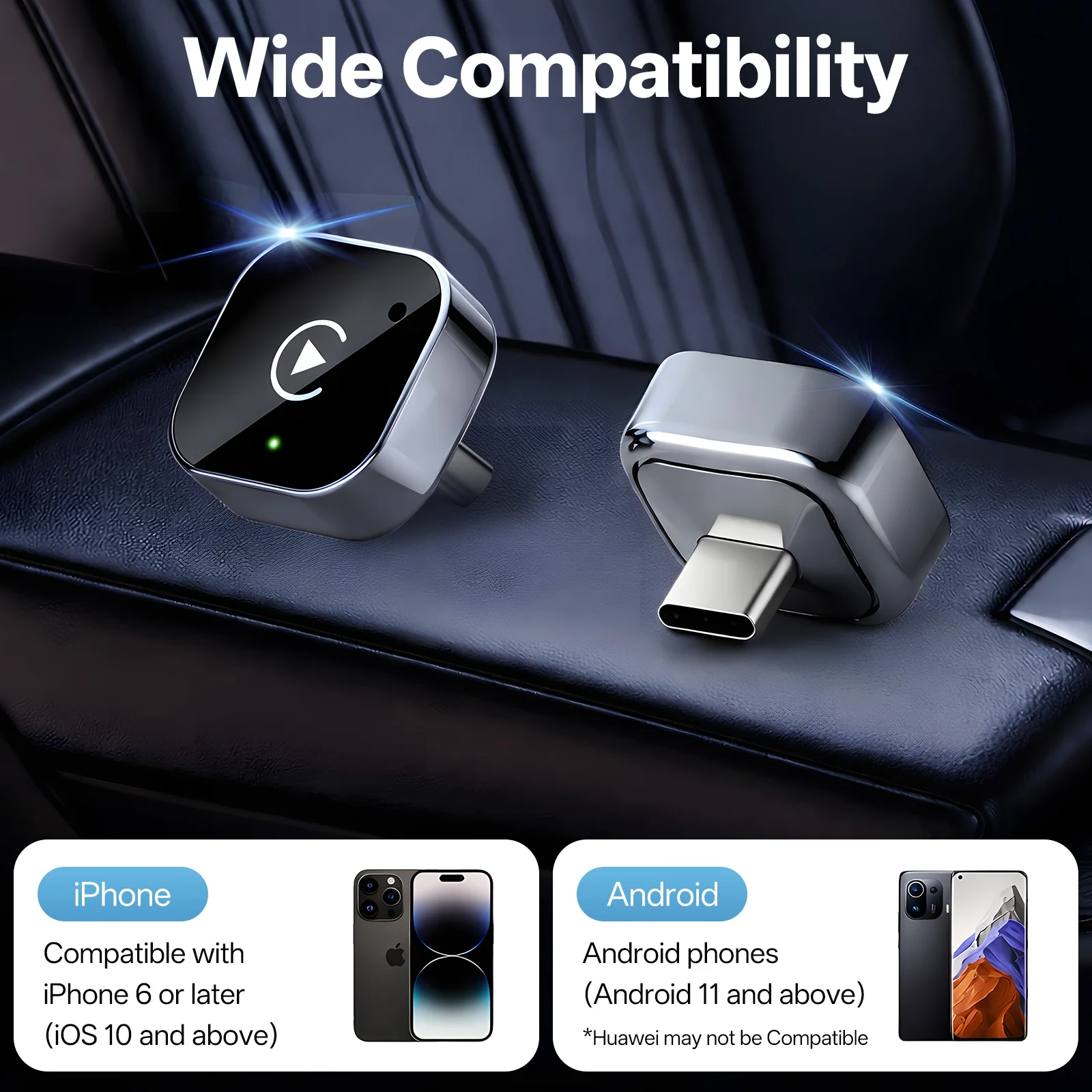 2026 Nieuwste draadloze CarPlay adapter, CarPlay & Android Auto, Type-C poort, converteert bedraad naar draadloos, Plug & Play