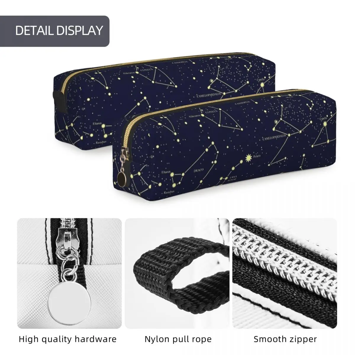 Night Sky Golden Celestial Stars Zodiac Constellations Pencil Cases Large Storage Pen Bags Pen Box Pencil Pouch Cosmetic bag