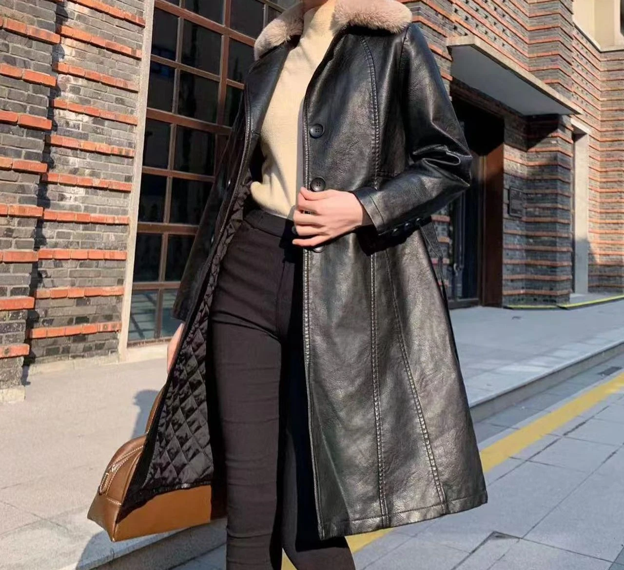 Women's 2025 Winter New Collection with Velvet Thickened Medium To Long Waist Windbreaker and Warm Wool Collar Coat