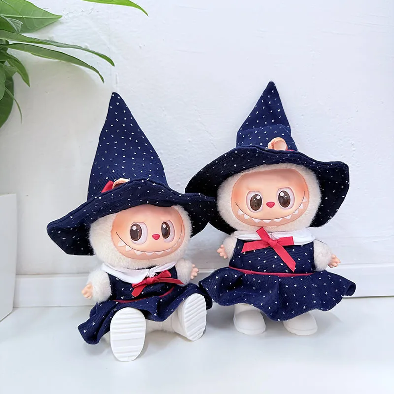 

Labubu 1st 2nd 3rd Gen Starry Witch Outfit Set Polka - Dot Wizard Hat Bow Dress Red Boots For 15/17cm Dolls