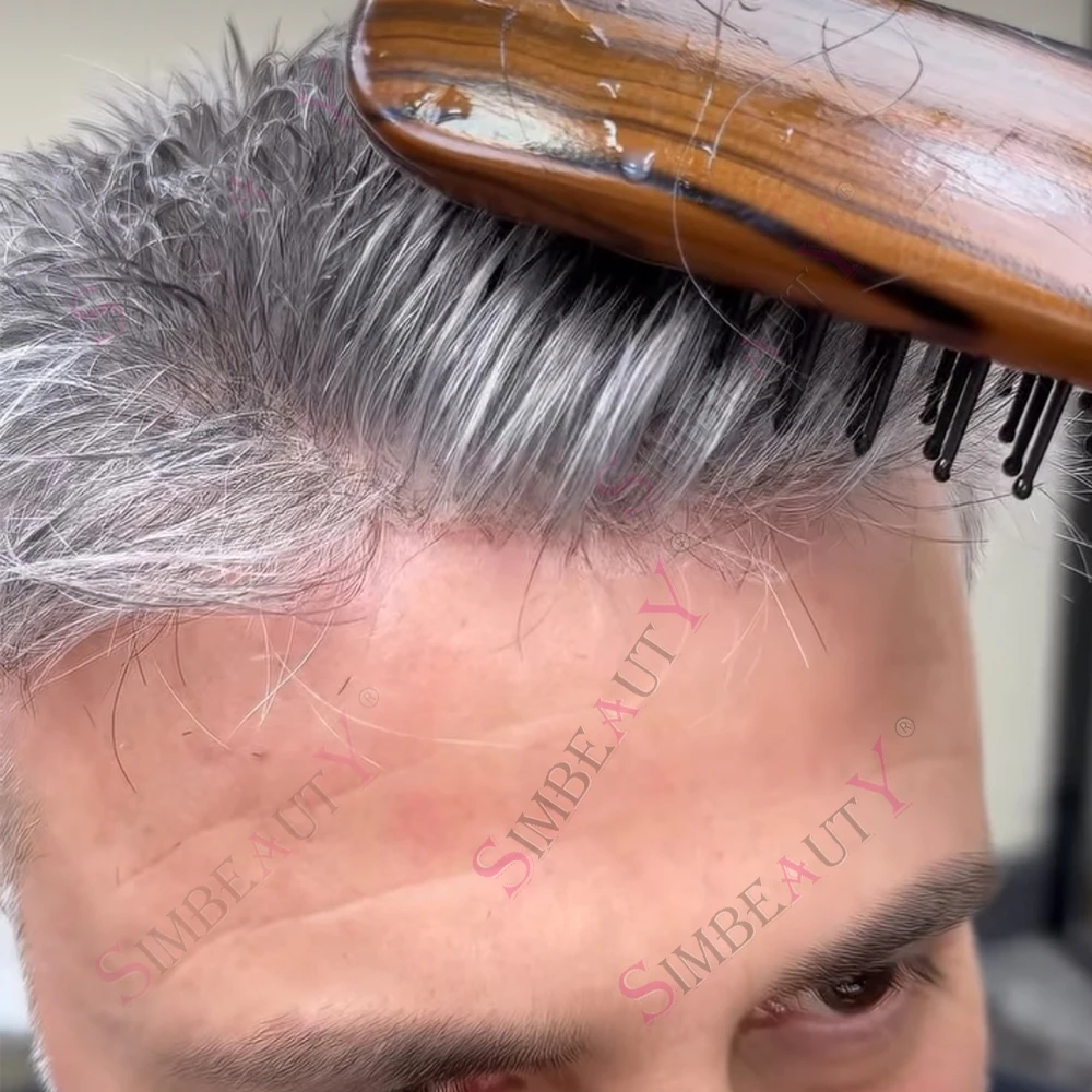 

Мужской парик-накладка из 100% натуральных волос (серый, черный, 1B50, 1B80, 1B65), дешевый, прочный, с тонкой полиуретановой основой, мужской парик-система замещения волос (микроскин, капиллярный протез)