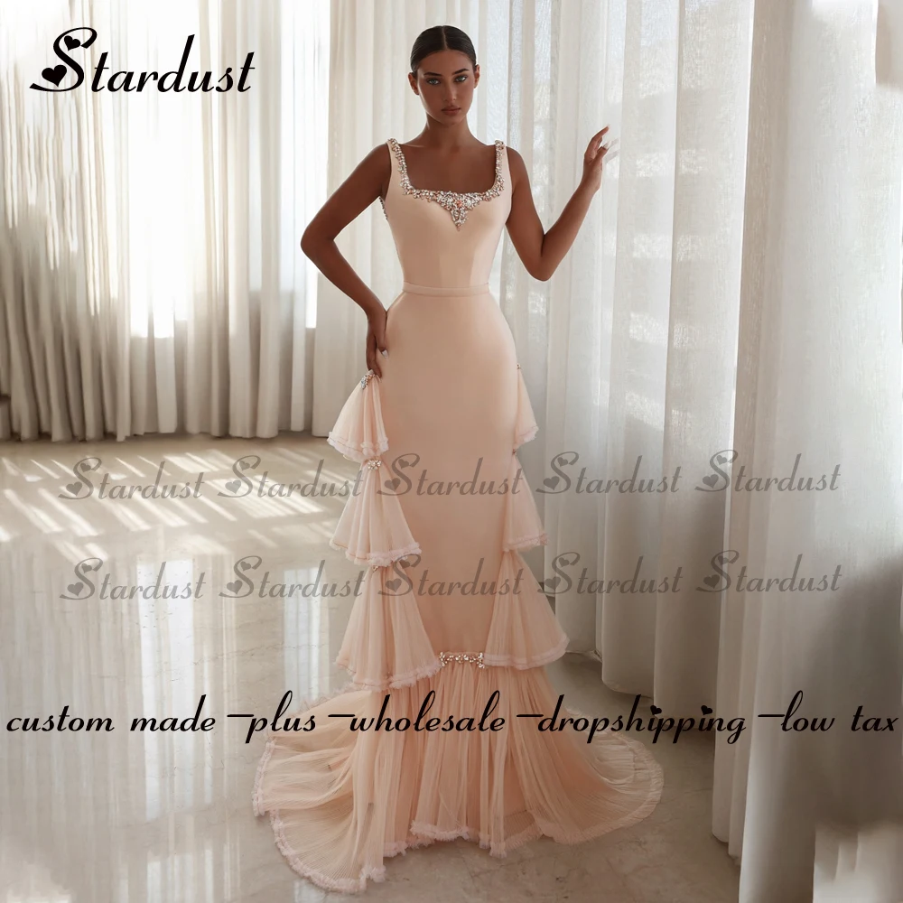 Stardust Trendy Sleeveless Graduation Dresses Rhinestones Tiered Saudi Arabric Dubai Celebrity Vestidos De Graduacion Customized
