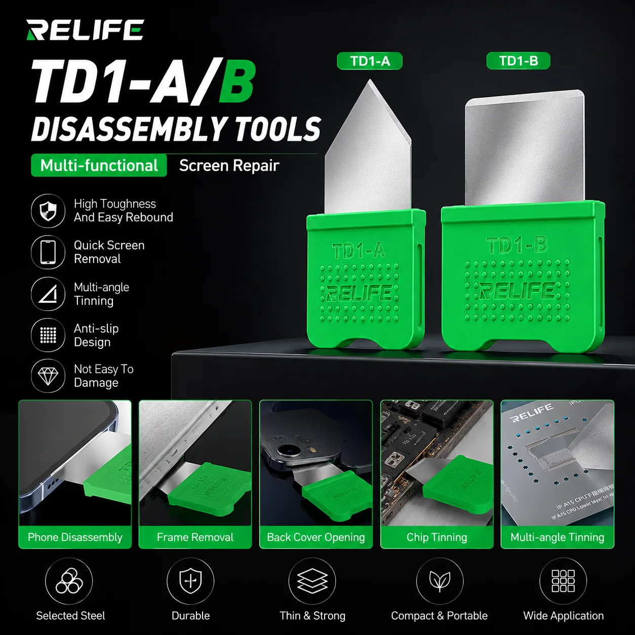 RELIFE TD1-A/B Ferramenta de Reparo para Celulares Espátulas para Tela LCD Abridor de Tela para Smartphones e Tablets