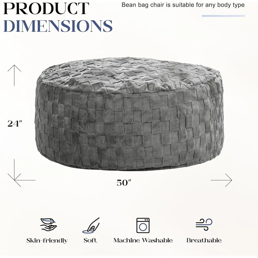 كرسي بين باج للكبار منقوش رقيق، 5 أقدام رمادي، غرفة المعيشة وغرفة النوم، 50x50x24 #2