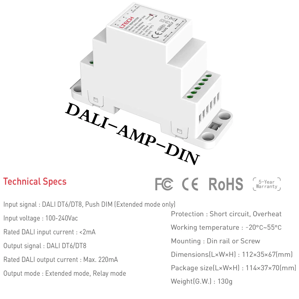 LTECH DALI Bus Power Supply DALI-PS-DIN,Relay Unit DR,DALI Repeater DALI-AMP-DIN Controller Dimmer Input Voltage 100-240V AC